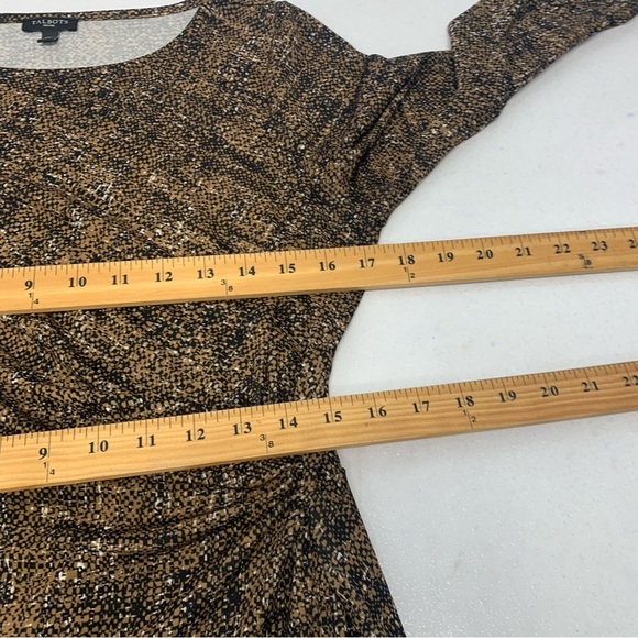Talbots Midi Dress  MP Brown Print Ruched  3/4 Sleeve Stretch Office Travel Work - Picture 8 of 8